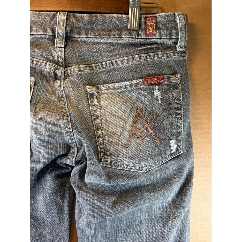 7 For All Mankind Jeans Womens 29 Gray A Pocket Flare Distressed Low Rise Denim